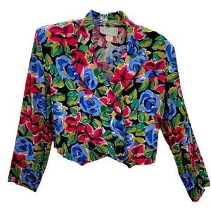 Rampage 80s Pink Blue‎ Floral Shark Bite USA Made Vintage Double Breasted Jacket